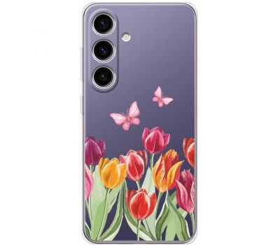 Чохол для Samsung Galaxy S24 Mixcase квіти тюльпани з двома метеликами