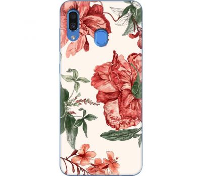 Чохол для Samsung Galaxy A20 / A30 MixCase квіти червоні на білому