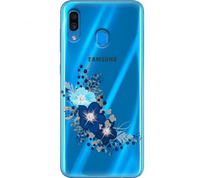 Чохол для Samsung Galaxy A20 / A30 MixCase стрази синя квітка