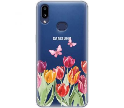 Чохол для Samsung Galaxy A10s (A107) Mixcase квіти тюльпани з двома метеликами
