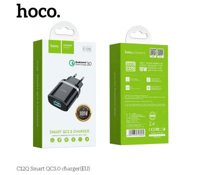 Мережевий ЗП Hoco C12Q Smart QC3,0 чорний 3463399