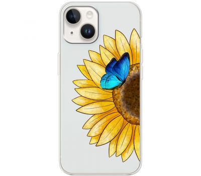 Чохол для iPhone 15 Mixcase квіти соняшник з блакитним метеликом