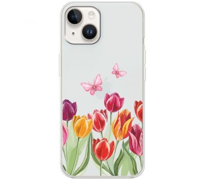 Чохол для iPhone 15 Mixcase квіти тюльпани з двома метеликами