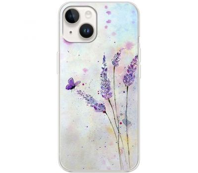 Чохол для iPhone 15 Mixcase квіти акварельна лаванда з метеликом
