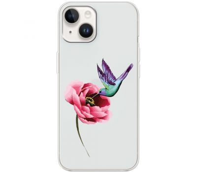 Чохол для iPhone 15 Mixcase квіти колібрі в півоні