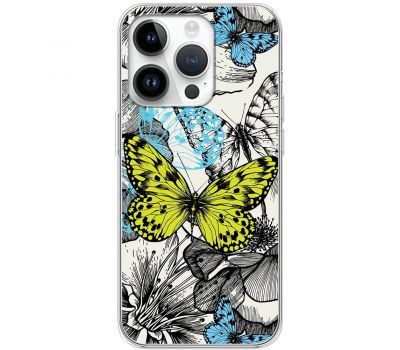 Чохол для iPhone 15 Pro MixCase метелики жовтий