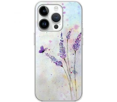 Чохол для iPhone 15 Pro Mixcase квіти акварельна лаванда з метеликом