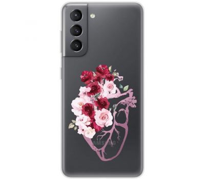 Чохол для Samsung Galaxy S21 FE (G990) Mixcase квіти серце поросло квітами