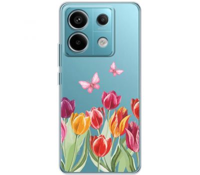 Чохол для Xiaomi Redmi Note 13 Pro 4G Mixcase квіти тюльпани з двома метеликами