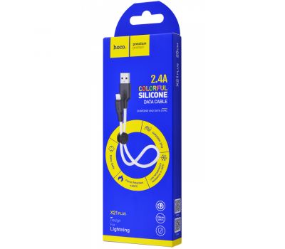 Кабель USB Hoco X21 Plus Lightning Silicone 2.4A 0.25m чорний/білий