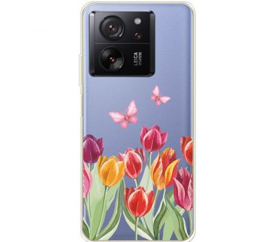 Чохол для Xiaomi 13T / 13T Pro Mixcase квіти тюльпани з двома метеликами