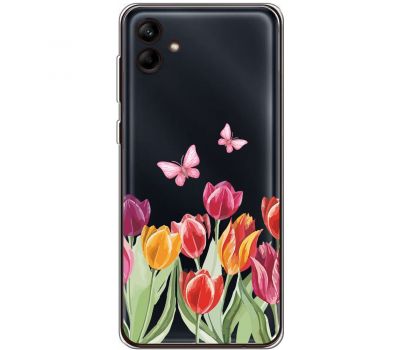 Чохол для Samsung Galaxy A04e (A042) Mixcase квіти тюльпани з двома метеликами