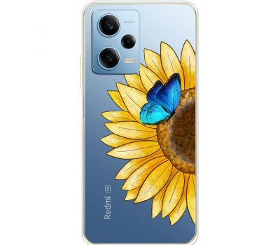 Чохол для Xiaomi Redmi Note 12 Pro 5G Mixcase квіти соняшник з блакитним метеликом