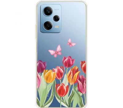 Чохол для Xiaomi Redmi Note 12 Pro 5G Mixcase квіти тюльпани з двома метеликами