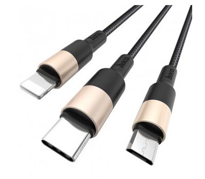 Кабель USB Hoco X26 Xpress Charging 3in1 lightning -microUSB-Type-C black / gold 3501551
