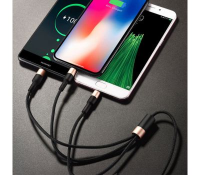 Кабель USB Hoco X26 Xpress Charging 3in1 lightning -microUSB-Type-C black / gold 3501552