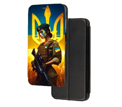 Чохол-книжка патріотична Xiaomi Redmi Note 12 4G дівчина воїн з гербом