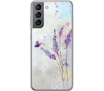 Чохол для Samsung Galaxy S21 (G991) Mixcase квіти акварельна лаванда з метеликом