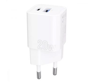 Мережевий зарядний пристрій adapt Proove Silicone Power Plus 20W (Type-C+USB) white