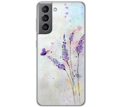 Чохол для Samsung Galaxy S21 FE (G990) Mixcase квіти акварельна лаванда з метеликом