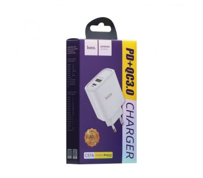 Мережевий ЗП Hoco C57A PD+QC3.0 (1Type-C/1USB/3.1A) white