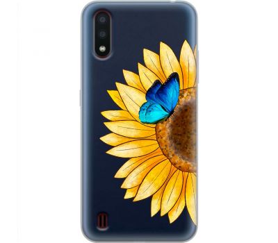 Чохол для Samsung Galaxy A01 (A015) Mixcase квіти соняшник з блакитним метеликом