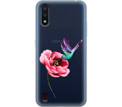 Чохол для Samsung Galaxy A01 (A015) Mixcase квіти колібрі в півоні