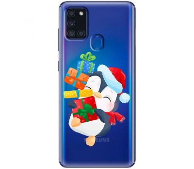 Чохол для Samsung Galaxy A21S (A217) MixCase Новий рік пінгвін з подарунками