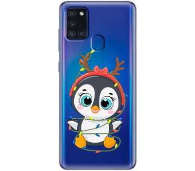 Чохол для Samsung Galaxy A21S (A217) MixCase Новий рік пінгвін у гірлянді