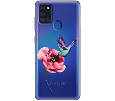 Чохол для Samsung Galaxy A21s (A217) Mixcase квіти колібрі в півоні