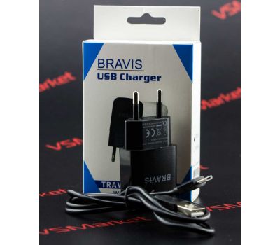 Мережевий зарядний пристрій Bravis (2in1/2.1A) чорний