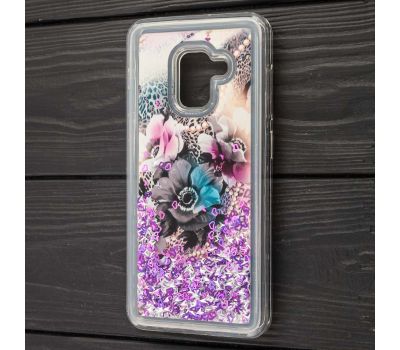 Чохол для Samsung Galaxy A8 2018 (A530) Pepper блискітки вода фіолетові "квіти"