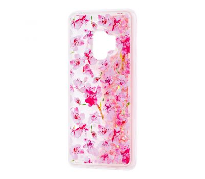 Чохол для Samsung Galaxy S9 (G960) Блиск вода світло-рожевий "рожеві квіти"