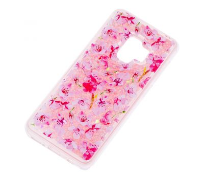 Чохол для Samsung Galaxy S9 (G960) Блиск вода світло-рожевий "рожеві квіти" 555513