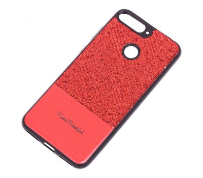 Чохол для Huawei Y6 Prime 2018 Leather + блискітки червоний 619352