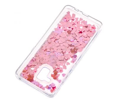 Чохол для Samsung Galaxy A8+ 2018 (A730) Блиск вода "серця" рожевий 647717