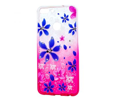 Чохол для Huawei P Smart Glamour ambre рожевий "квіти"