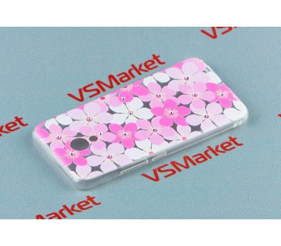 Чохол для Meizu M5 силіконовий з малюнком рожеві квіти. 70163