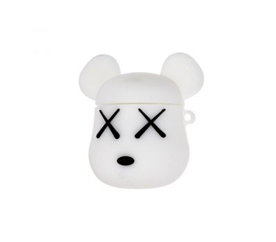 Чохол для Apple Airpods 3D іграшка з карабіном "Bearbrick" білий 789561