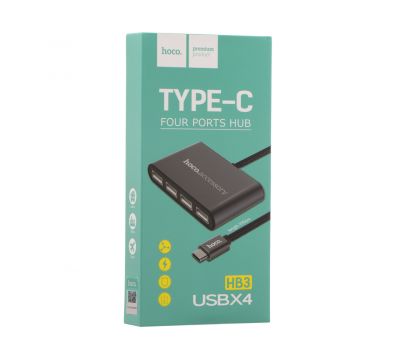 USB HUB Type-C 4USB Hoco HB3 (кабель 1m) сірий